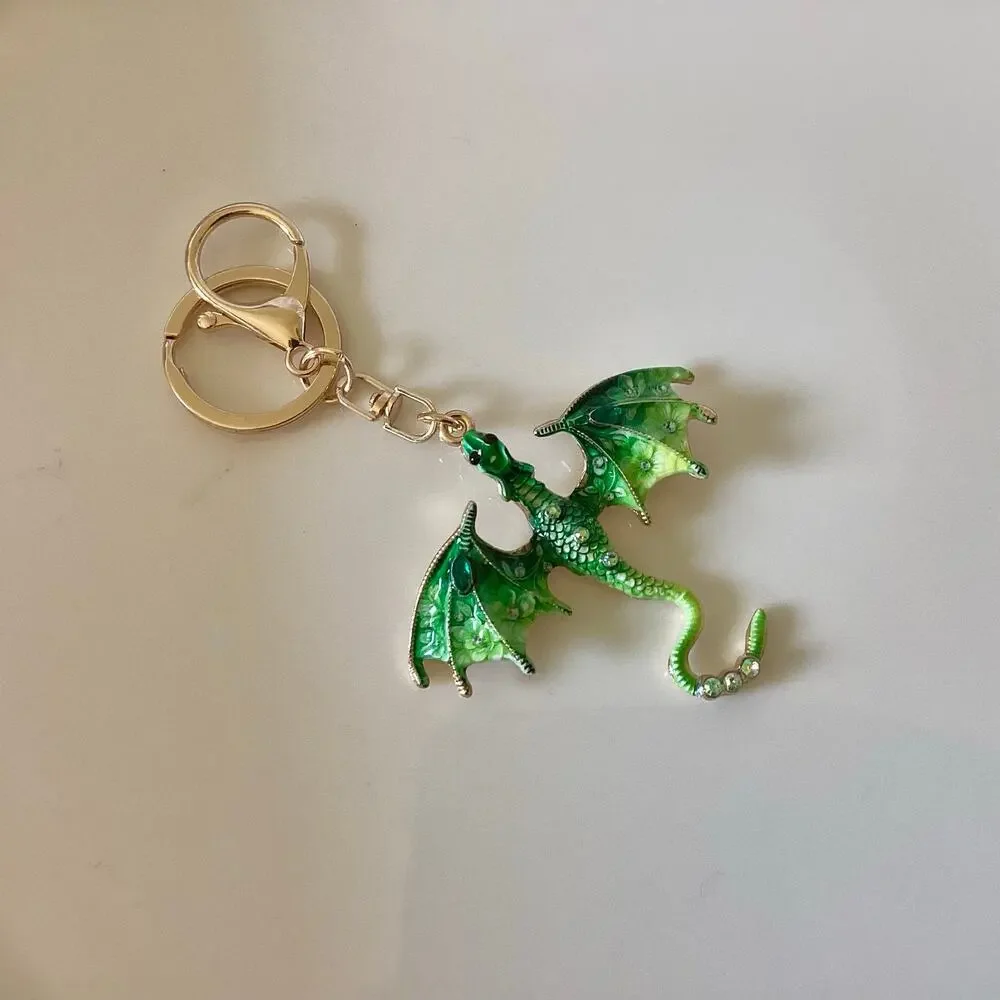 Green and Gold Fantasy Western Dragon Keychain